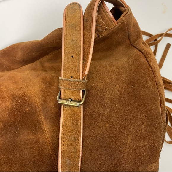 Vintage Suede Leather Fringed Shoulder Bag Boho - Picture 10 of 14